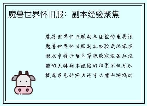 魔兽世界怀旧服：副本经验聚焦